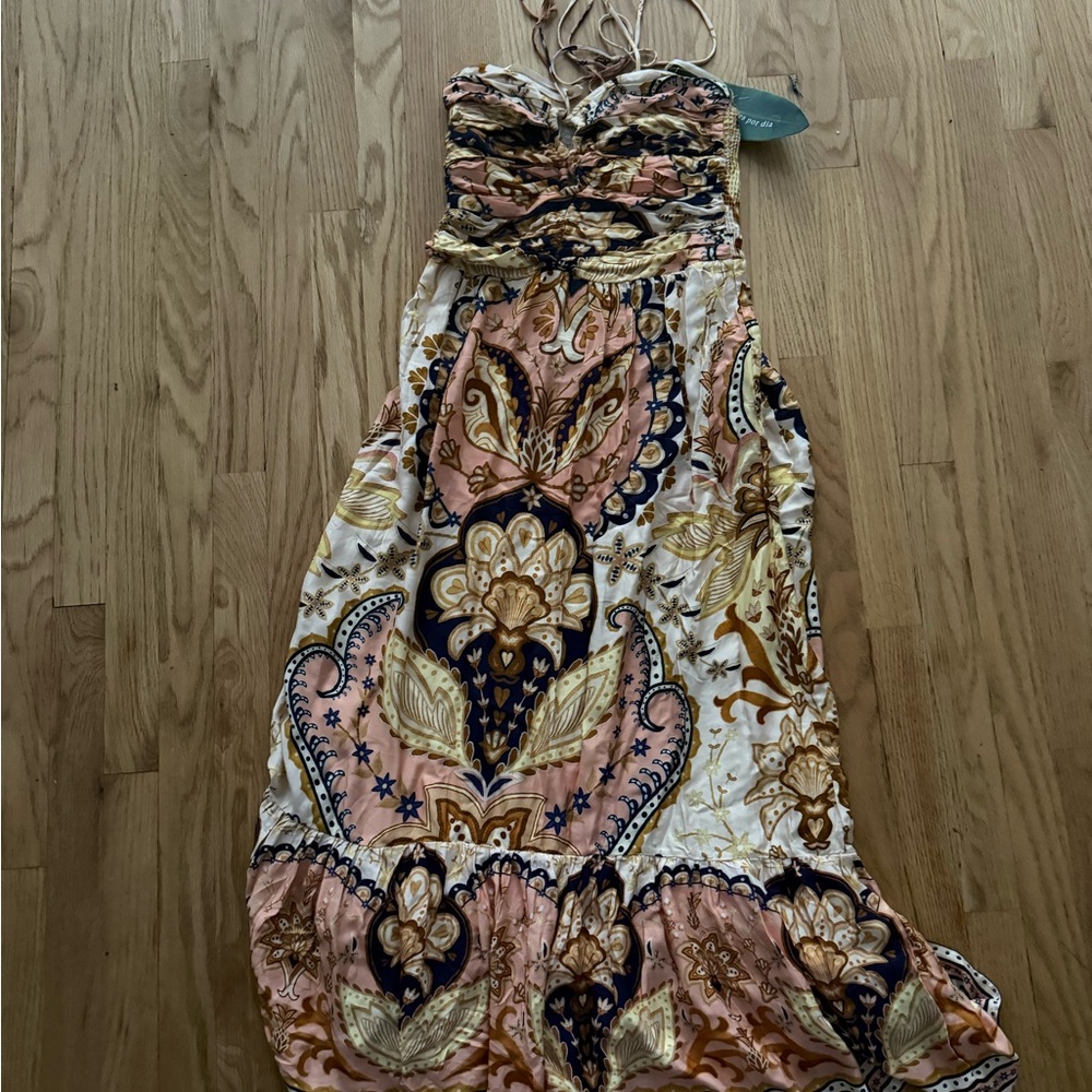 FARM Rio Brown and Cream Sundress Sweetheart Neckline